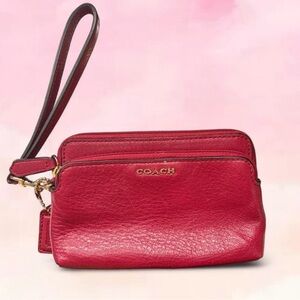 Red Coach wristlet with gold hardware